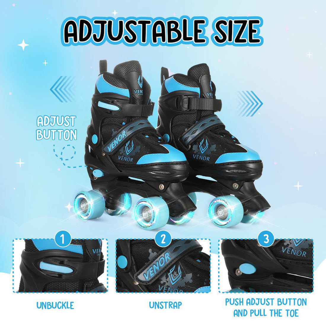VENOR Ignite LED Side-By-Side Rulleskøjter - Black/Blue-ScootWorld.dk